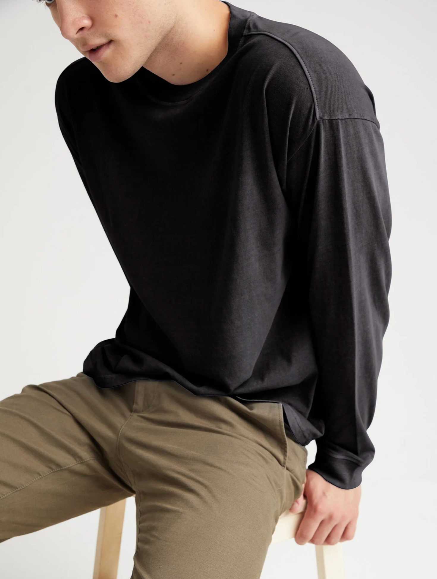Relaxed Long Sleeve Tee Stretch Limo | SHOP KATHRYNA DANG